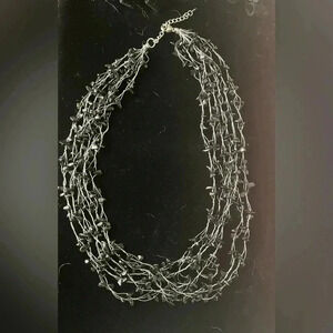 Vintage Signed Lucas Lameth Sterling silver black onyx 6 strand necklace